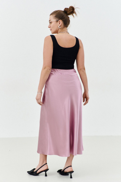 Длина удлиненной миди юбки из шелковистой ткани с эластичным поясом THÉA club 6002 пыльно-розовый - фото 2