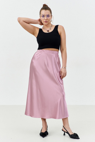 Длина удлиненной миди юбки из шелковистой ткани с эластичным поясом THÉA club 6002 пыльно-розовый - фото 1