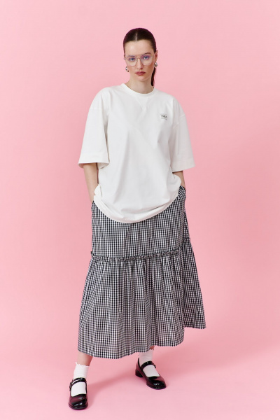 Миди юбка а-силуэта из хлопковой ткани с воланом и карманами THÉA club 6003 черно-белая_клетка - фото 12