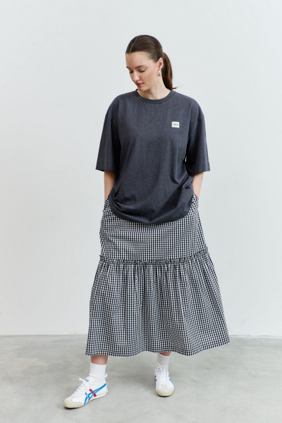 Миди юбка а-силуэта из хлопковой ткани с воланом и карманами THÉA club 6003 черно-белая_клетка - фото 11
