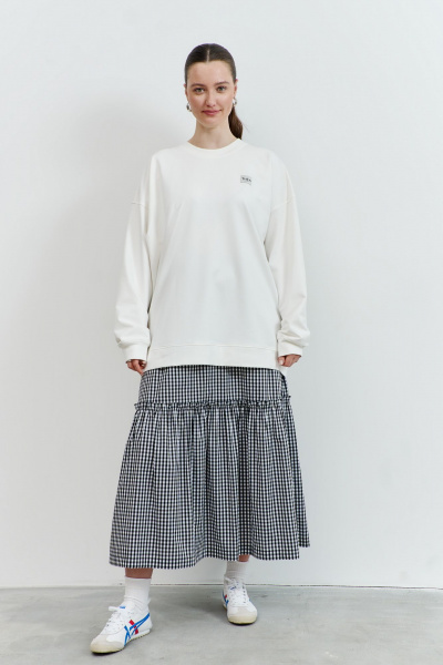 Миди юбка а-силуэта из хлопковой ткани с воланом и карманами THÉA club 6003 черно-белая_клетка - фото 7