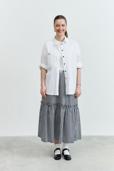 Миди юбка а-силуэта из хлопковой ткани с воланом и карманами THÉA club 6003 черно-белая_клетка - фото 6
