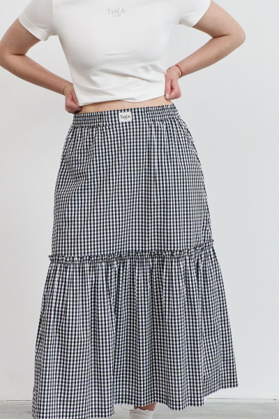 Миди юбка а-силуэта из хлопковой ткани с воланом и карманами THÉA club 6003 черно-белая_клетка - фото 5