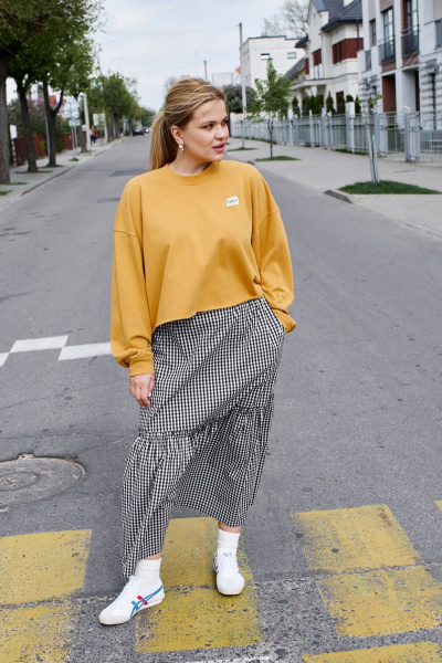 Миди юбка а-силуэта из хлопковой ткани с воланом и карманами THÉA club 6003 черно-белая_клетка - фото 3