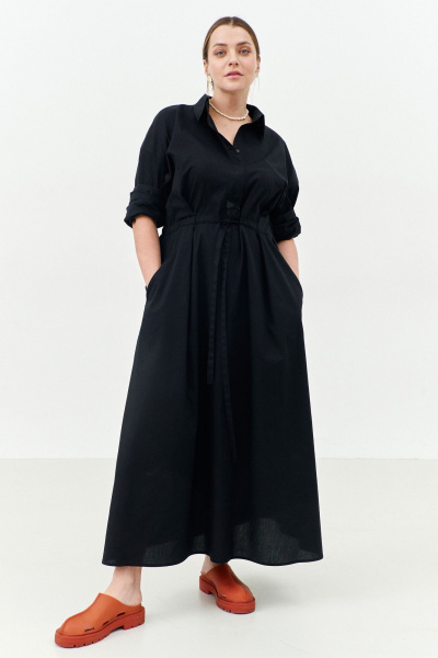 Платье овального силуэта из хлопковой ткани с пуговицами THÉA club 7001 черный - фото 8