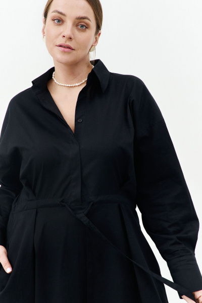 Платье овального силуэта из хлопковой ткани с пуговицами THÉA club 7001 черный - фото 7
