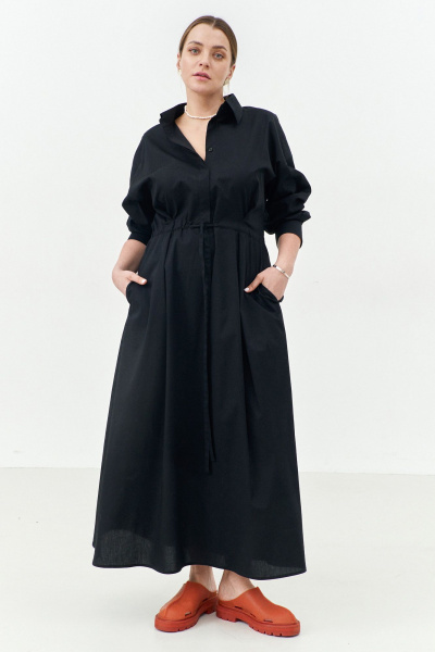 Платье овального силуэта из хлопковой ткани с пуговицами THÉA club 7001 черный - фото 6