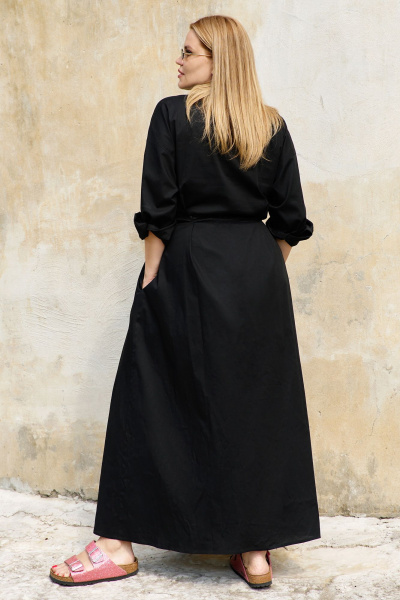 Платье овального силуэта из хлопковой ткани с пуговицами THÉA club 7001 черный - фото 2