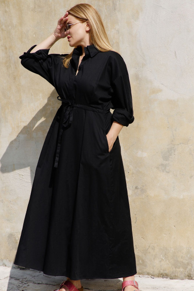 Платье овального силуэта из хлопковой ткани с пуговицами THÉA club 7001 черный - фото 5