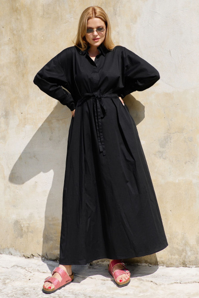 Платье овального силуэта из хлопковой ткани с пуговицами THÉA club 7001 черный - фото 1