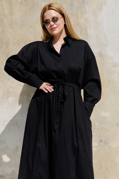 Платье овального силуэта из хлопковой ткани с пуговицами THÉA club 7001 черный - фото 4