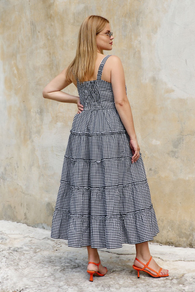 Миди сарафан с отрезным лифом и горизонтальными швами THÉA club 7002 черно-белая_клетка - фото 4