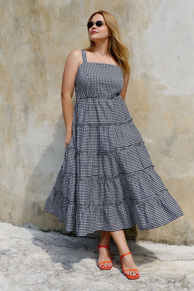 Миди сарафан с отрезным лифом и горизонтальными швами THÉA club 7002 черно-белая_клетка - фото 2