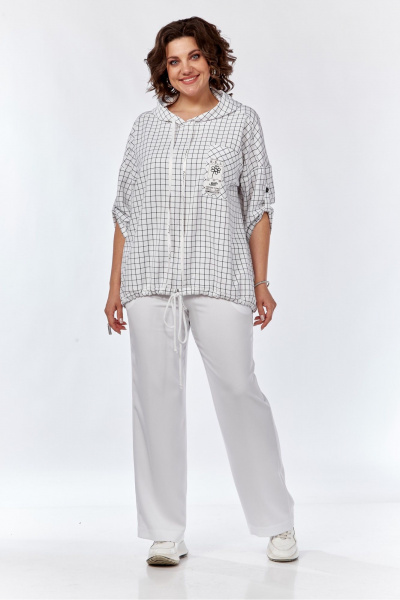 Двухкомлект из белых и черных льняных брюк и блузы SVT-fashion 601 - фото 5