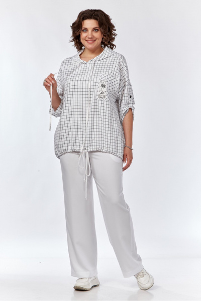 Двухкомлект из белых и черных льняных брюк и блузы SVT-fashion 601 - фото 1