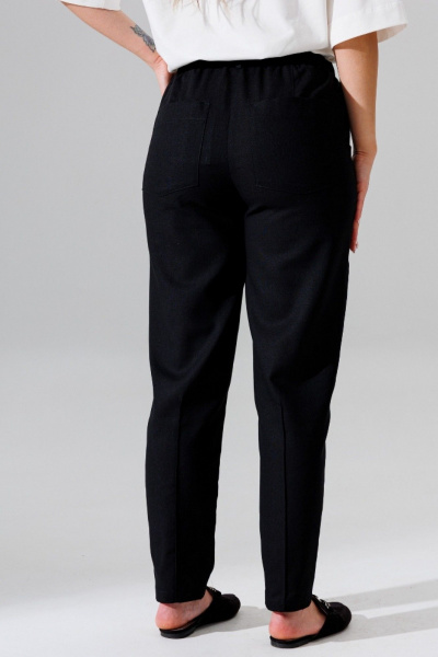 Зауженные летние брюки из льна с поясом и карманами Faufilure C931 черный - фото 3