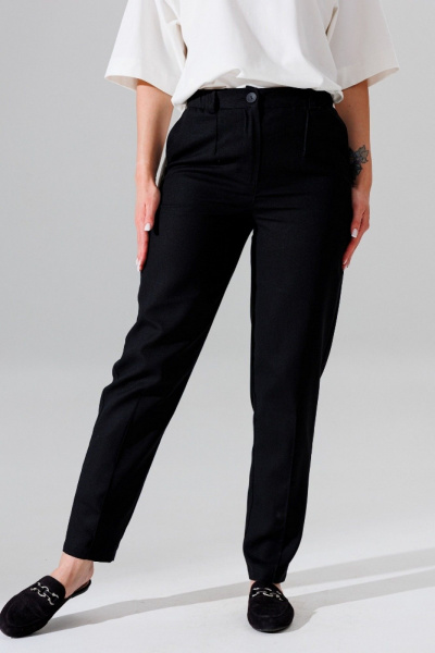 Зауженные летние брюки из льна с поясом и карманами Faufilure C931 черный - фото 2