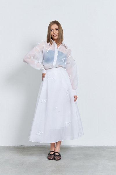 Белая юбка из плательной ткани с складками и бантиками AG Green G528/8 - фото 1