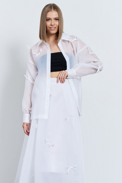 Белая летняя блуза с разрезами и длинными рукавами AG Green G528/3 белый - фото 5