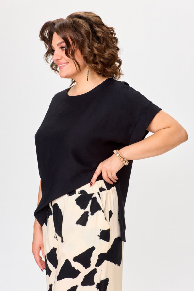 Летний комплект из бежевой блузы и брюк из вискозы Michel chic 1384 черный,молоко - фото 7