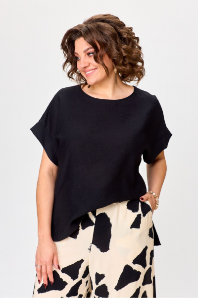 Летний комплект из бежевой блузы и брюк из вискозы Michel chic 1384 черный,молоко - фото 6