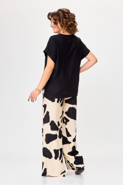 Летний комплект из бежевой блузы и брюк из вискозы Michel chic 1384 черный,молоко - фото 5
