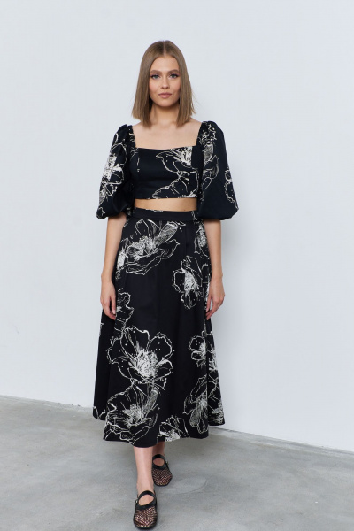 Черная юбка из плательной ткани с складками и поясом AG Green G525/8 черный - фото 1