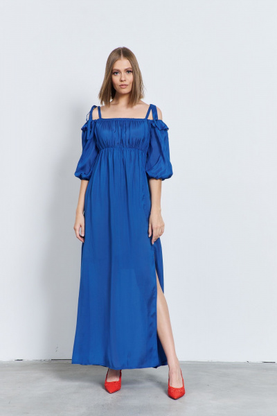 Летнее платье из плательной ткани с бантовыми бретелями AG Green G522/1 васильковый - фото 1