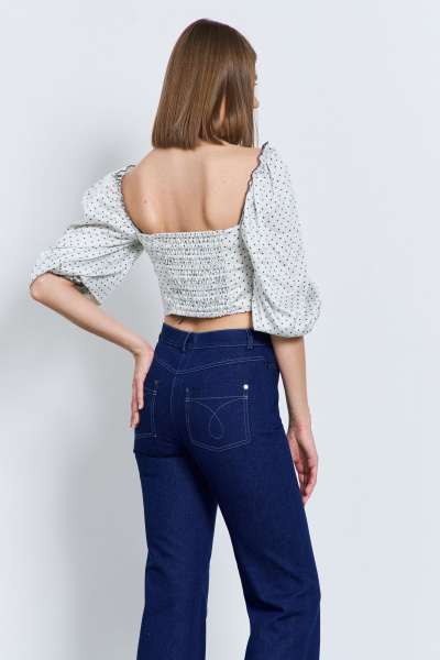 Блуза с короткими рукавами и сборкой из текстиля AG Green G521/3 молочный - фото 4