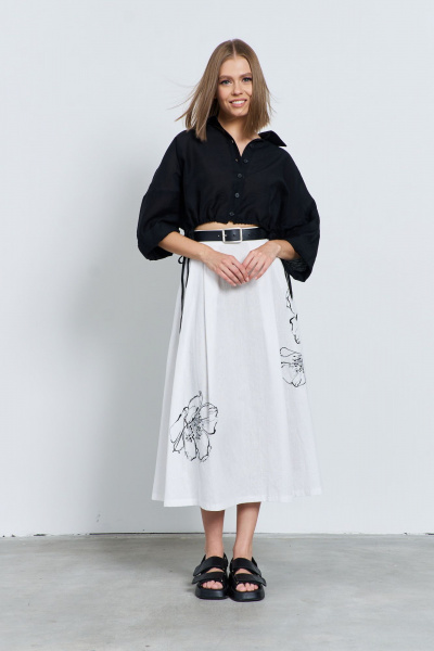 Блуза прямого силуэта с пуговицами и кулисами из текстиля AG Green G520/3 черный - фото 1