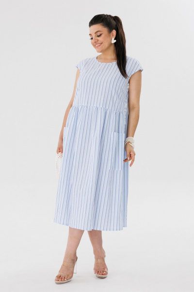Голубое платье оверсайз из хлопкового текстиля Anelli 1059 топаз - фото 6