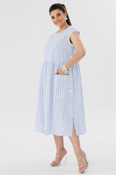 Голубое платье оверсайз из хлопкового текстиля Anelli 1059 топаз - фото 4