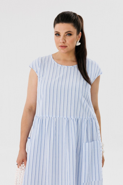 Голубое платье оверсайз из хлопкового текстиля Anelli 1059 топаз - фото 2