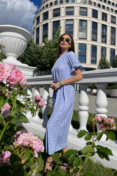 Платье миди с цветочным принтом и короткими рукавами Skipper Design 4425-к голубой - фото 2