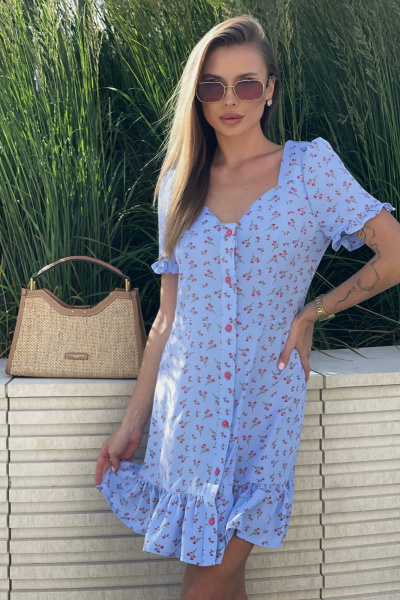 Платье короткое с цветочным принтом и фигурным вырезом Skipper Design 4466 голубой - фото 4