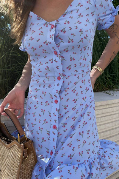 Платье короткое с цветочным принтом и фигурным вырезом Skipper Design 4466 голубой - фото 3