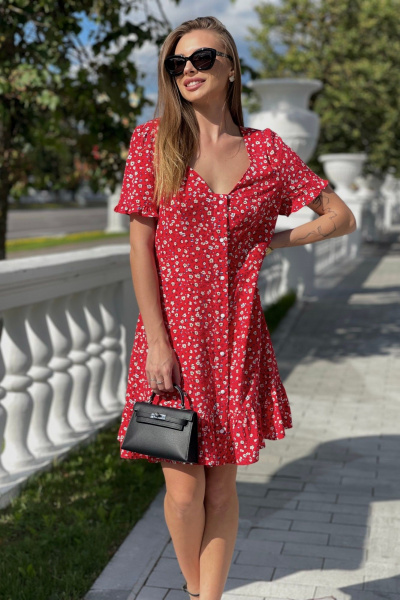 Платье мини с рюшами, легкое и романтичное Skipper Design 4466 красный - фото 1