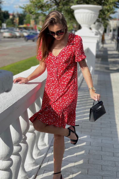 Платье мини с рюшами, легкое и романтичное Skipper Design 4466 красный - фото 2