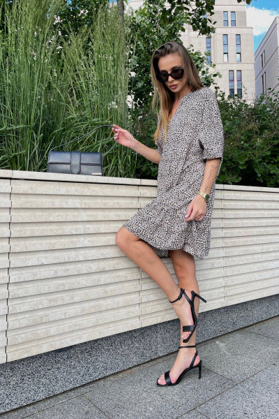 Платье мини с леопардовым принтом и свободным кроем Skipper Design 4434 лео - фото 2