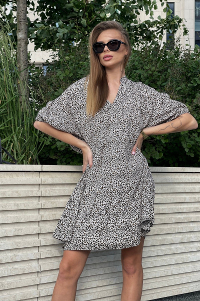 Платье мини с леопардовым принтом и свободным кроем Skipper Design 4434 лео - фото 1