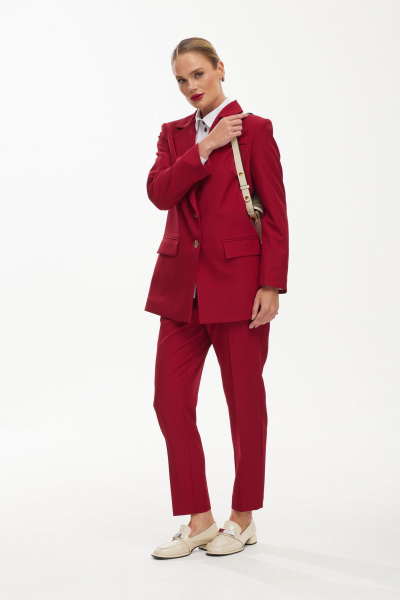 Костюм двойка: брюки и жакет в деловом стиле Твой имидж 1910 красный - фото 7
