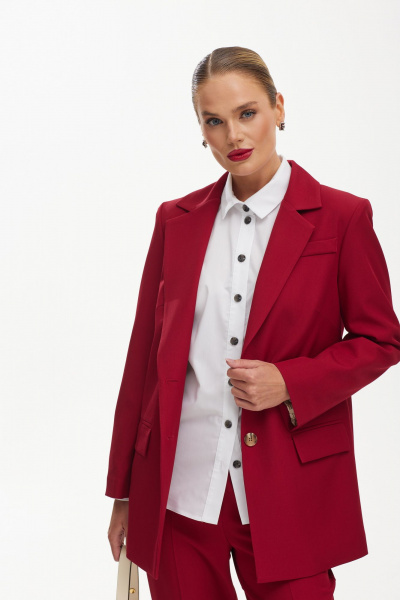 Костюм двойка: брюки и жакет в деловом стиле Твой имидж 1910 красный - фото 6