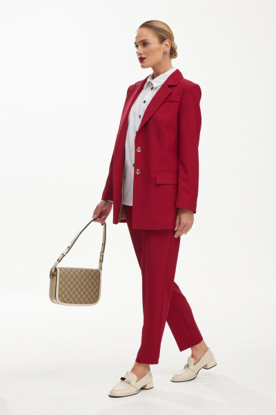 Костюм двойка: брюки и жакет в деловом стиле Твой имидж 1910 красный - фото 5