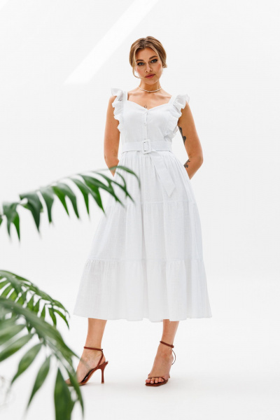 Летнее платье-сарафан из льна с рюшами и отрезной талией AVRIL 1012 белый - фото 8
