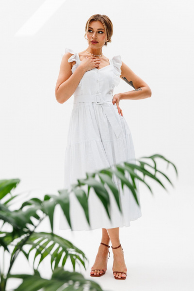 Летнее платье-сарафан из льна с рюшами и отрезной талией AVRIL 1012 белый - фото 7