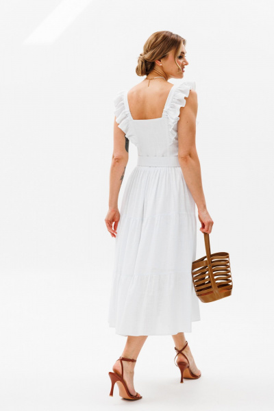 Летнее платье-сарафан из льна с рюшами и отрезной талией AVRIL 1012 белый - фото 6