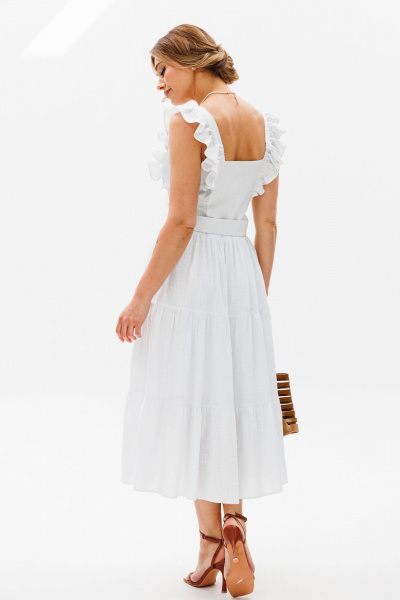 Летнее платье-сарафан из льна с рюшами и отрезной талией AVRIL 1012 белый - фото 2