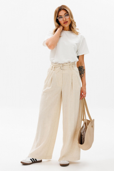 Бежевые кирпичные брюки с гульфиком и складками AVRIL 1022 беж - фото 8