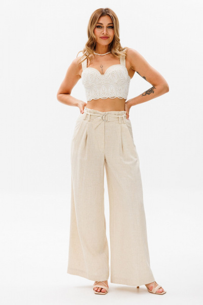 Бежевые кирпичные брюки с гульфиком и складками AVRIL 1022 беж - фото 2