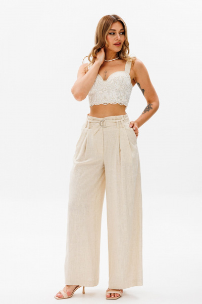 Бежевые кирпичные брюки с гульфиком и складками AVRIL 1022 беж - фото 1